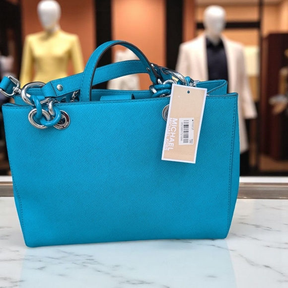 Michael Kors Cynthia Saffiano Leather Satchel  Title Blue (New) - Picture 5 of 15